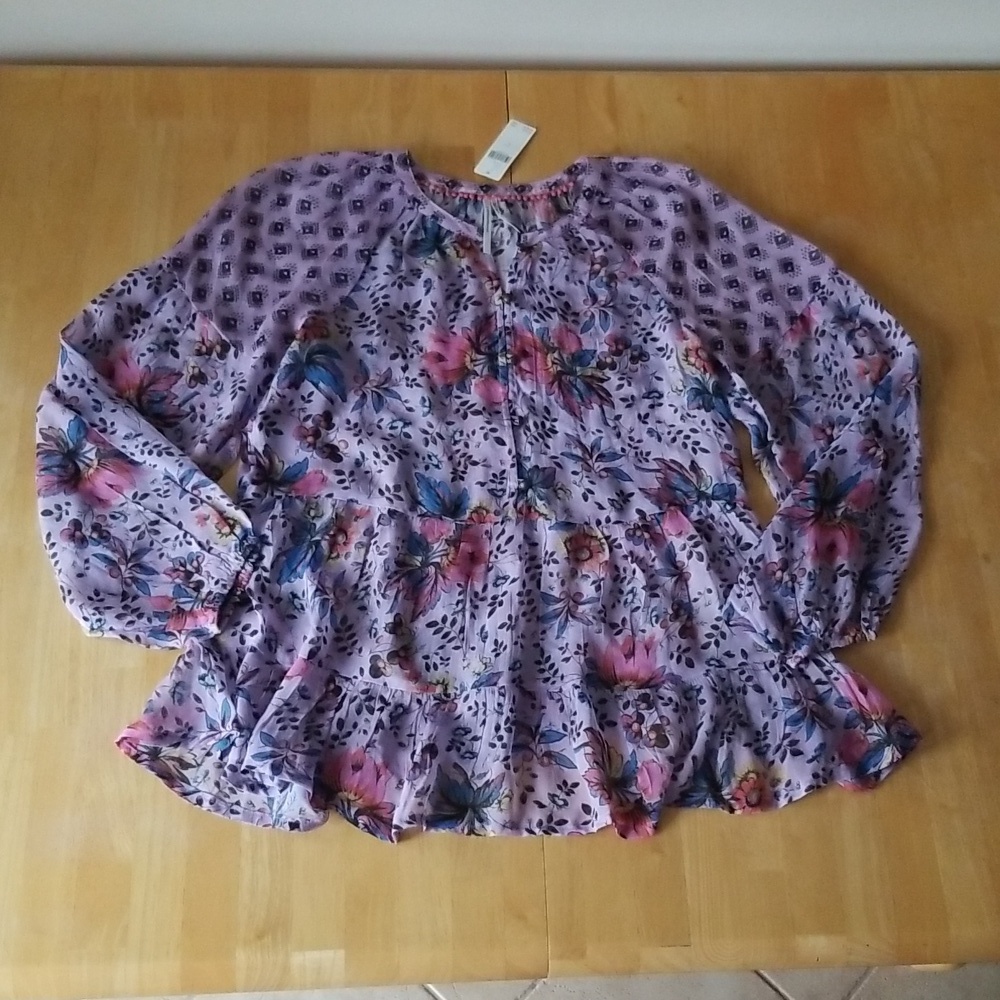 Anthropologie Sheer Chiffon Floral Tunic Top